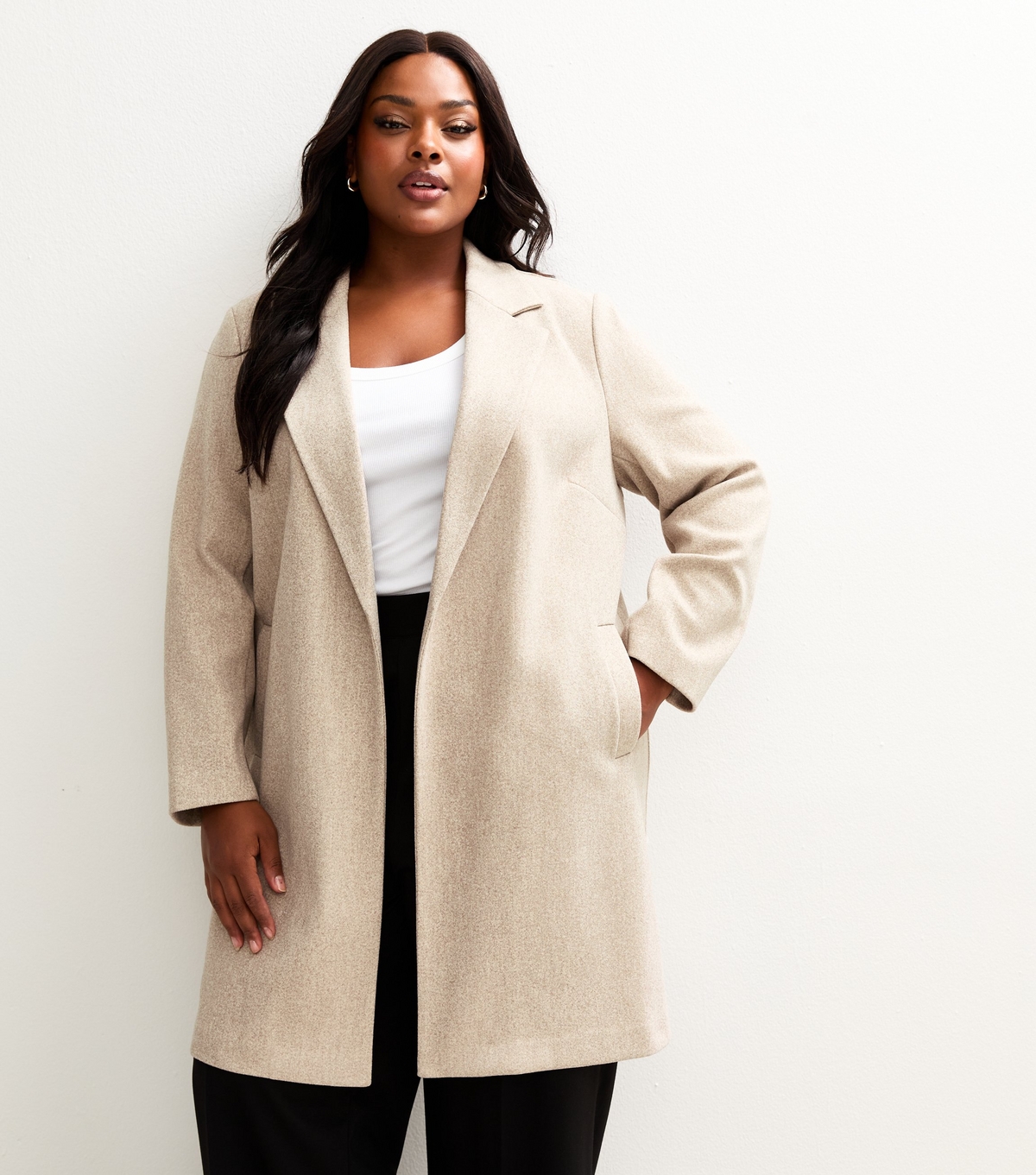 Women's Plus Size Mink Unlined Open Front Formal Coat Curves New Look