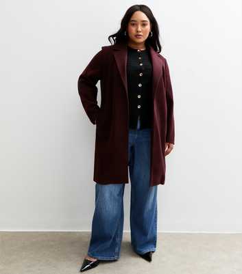 Curves Dark Burgundy Unlined Open Front Formal Coat