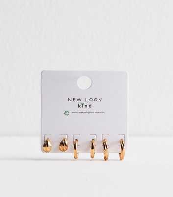 Gold Tone Pack of 3 Ribbed Hoop Earrings