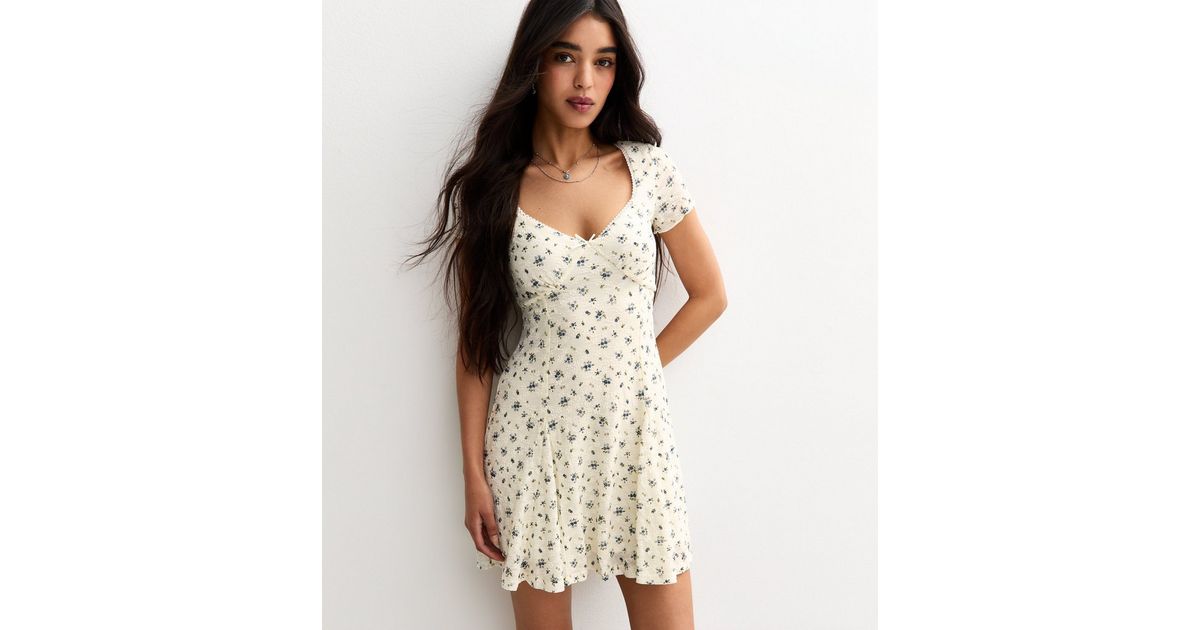 Cream Floral Lace Off Shoulder Mini Dress main image 1