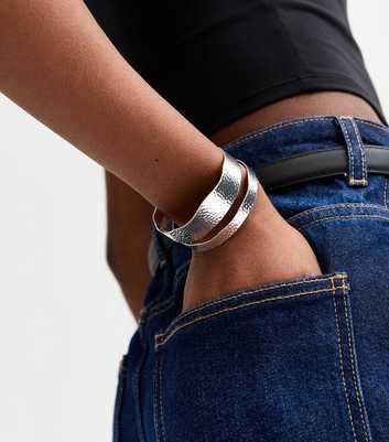 Silver Tone Hammered Texture Cut Out Cuff