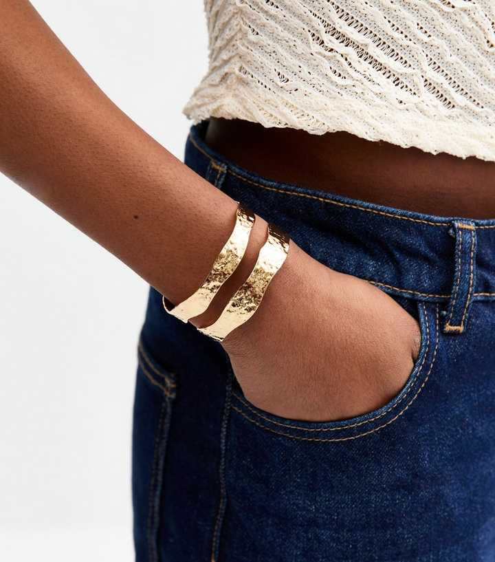 Gold Tone Textured Cutout Cuff