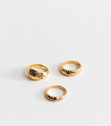 Pack of 3 Gold Tone Chunky Hammered Texture Rings