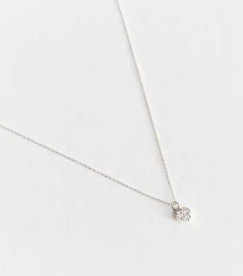 Silver Tone Cubic Zirconia Heart Pendant Necklace