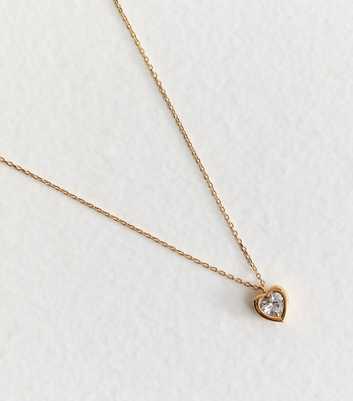 Gold Tone Cubic Zirconia Heart Pendant Necklace