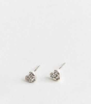 Silver Tone Cubic Zirconia Embellished Heart Stud Earrings