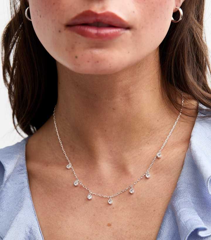Silver Tone Diamanté Charm Necklace