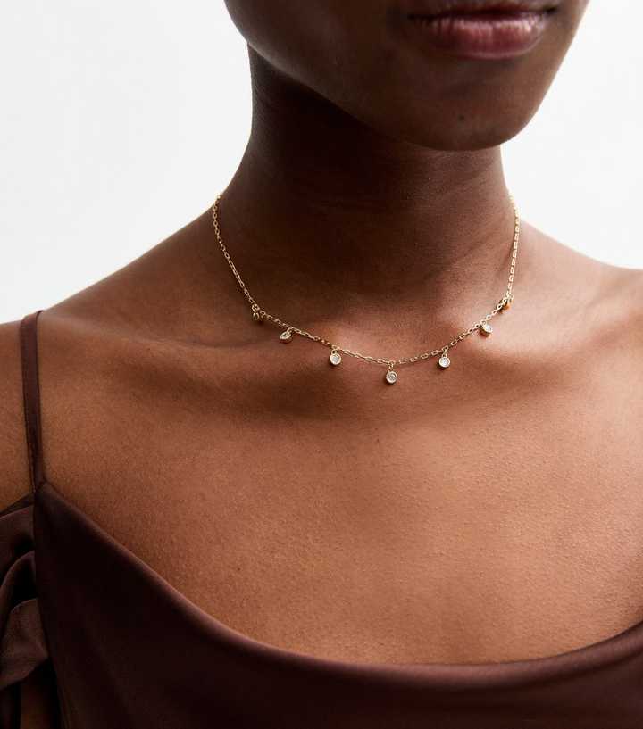 Gold Tone Diamanté Charm Necklace