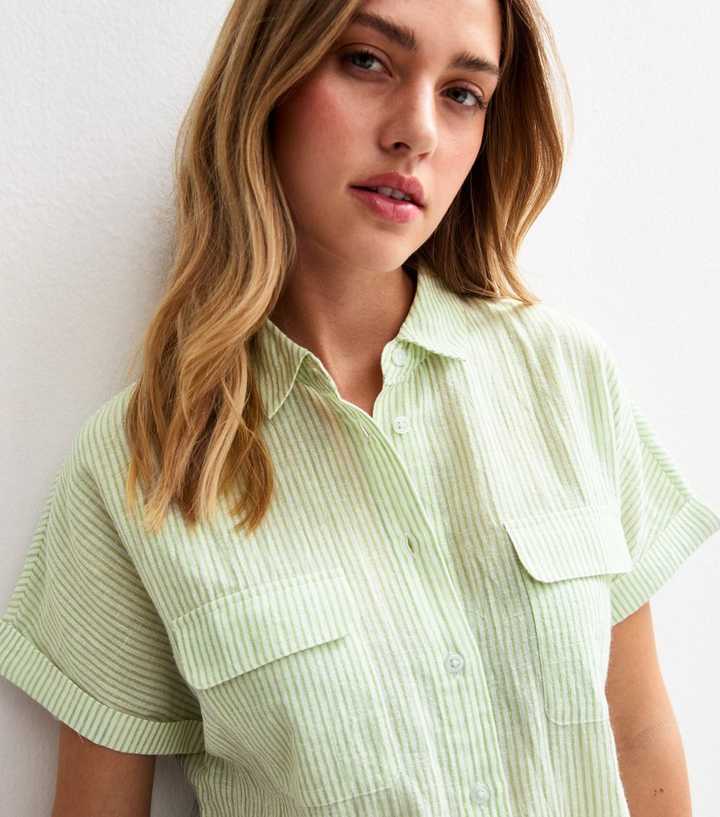 Green Striped Short Sleeve Shirt