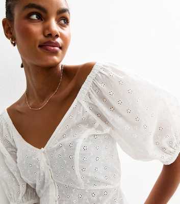Tall White Cotton Broderie Anglaise Blouse