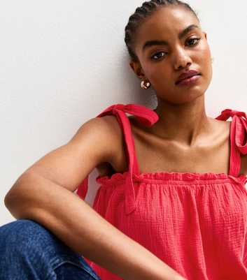 Tall Red Cotton Tie Shoulder Cami Top