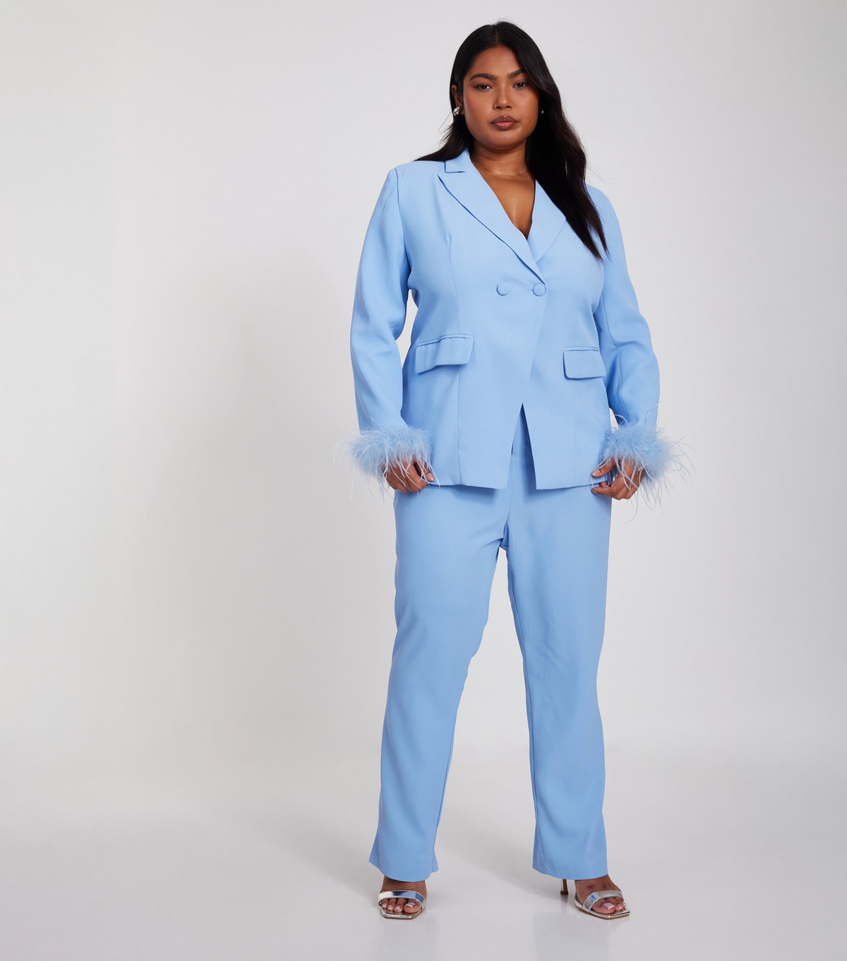 Women's Curve Blue Straight Leg Trousers Quiz New Look
