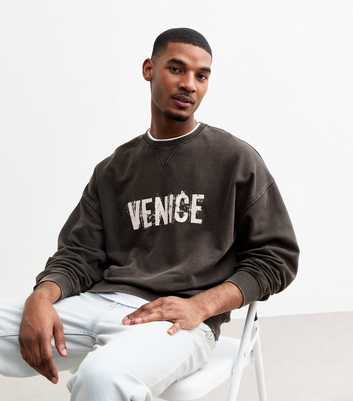 Dark Grey Oversized Venice Print Sweatshirt