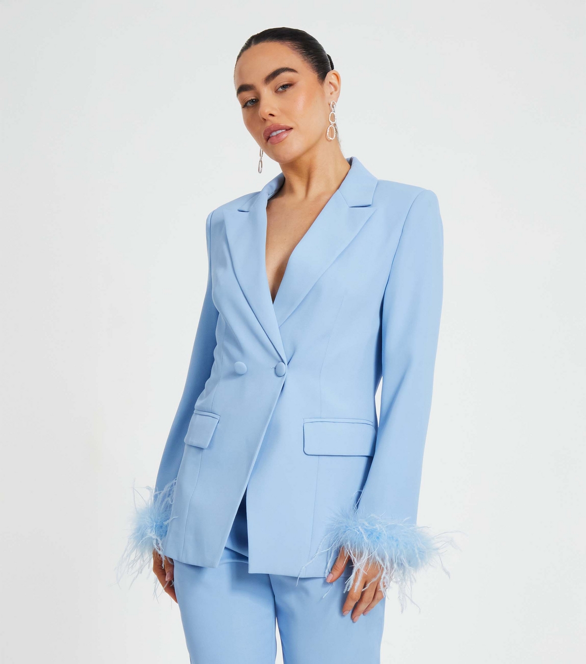Women's Petite Blue Double Breasted Blazer Quiz New Look