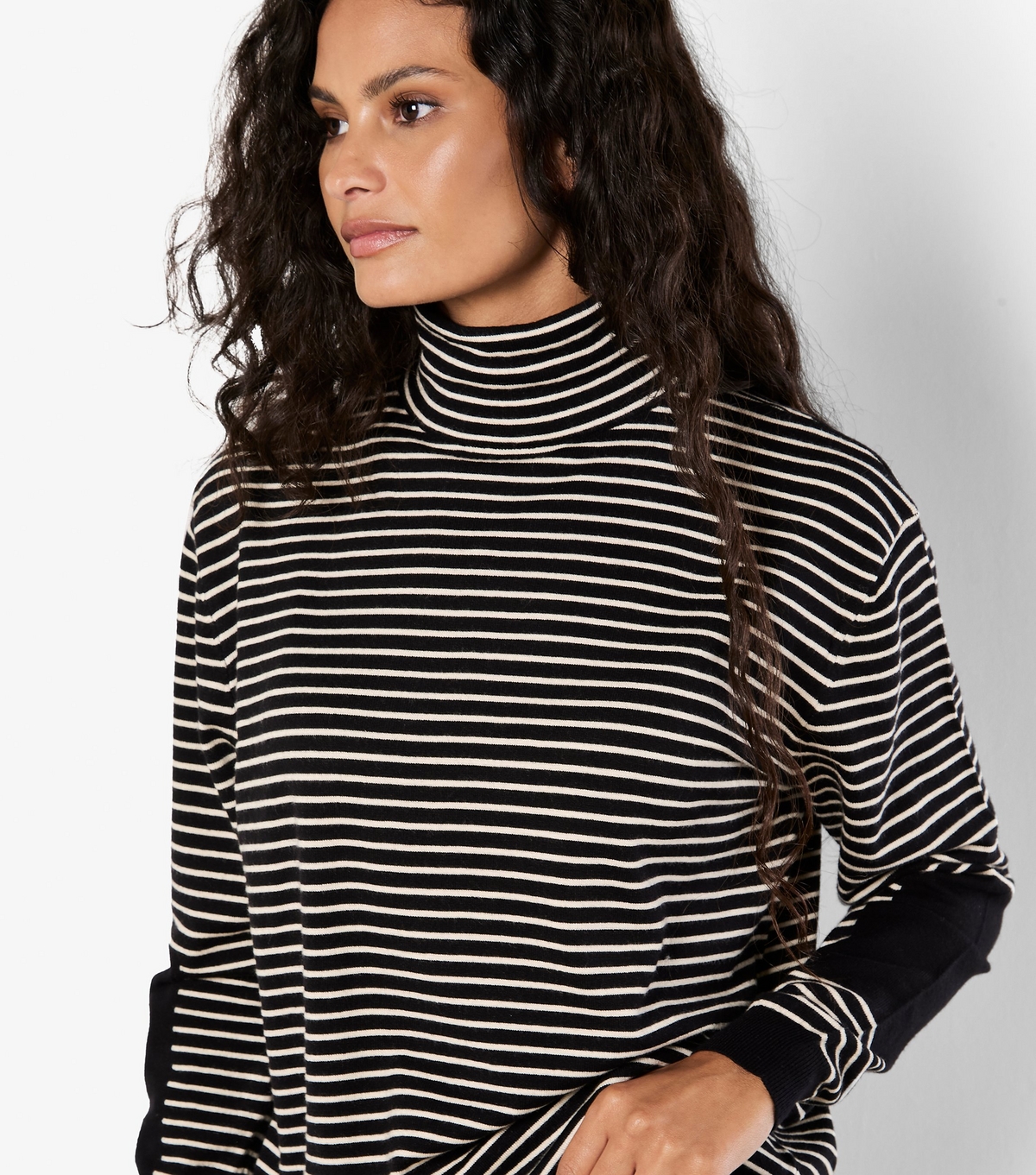 Women's Black Striped Roll Neck Jumper Apricot New Look