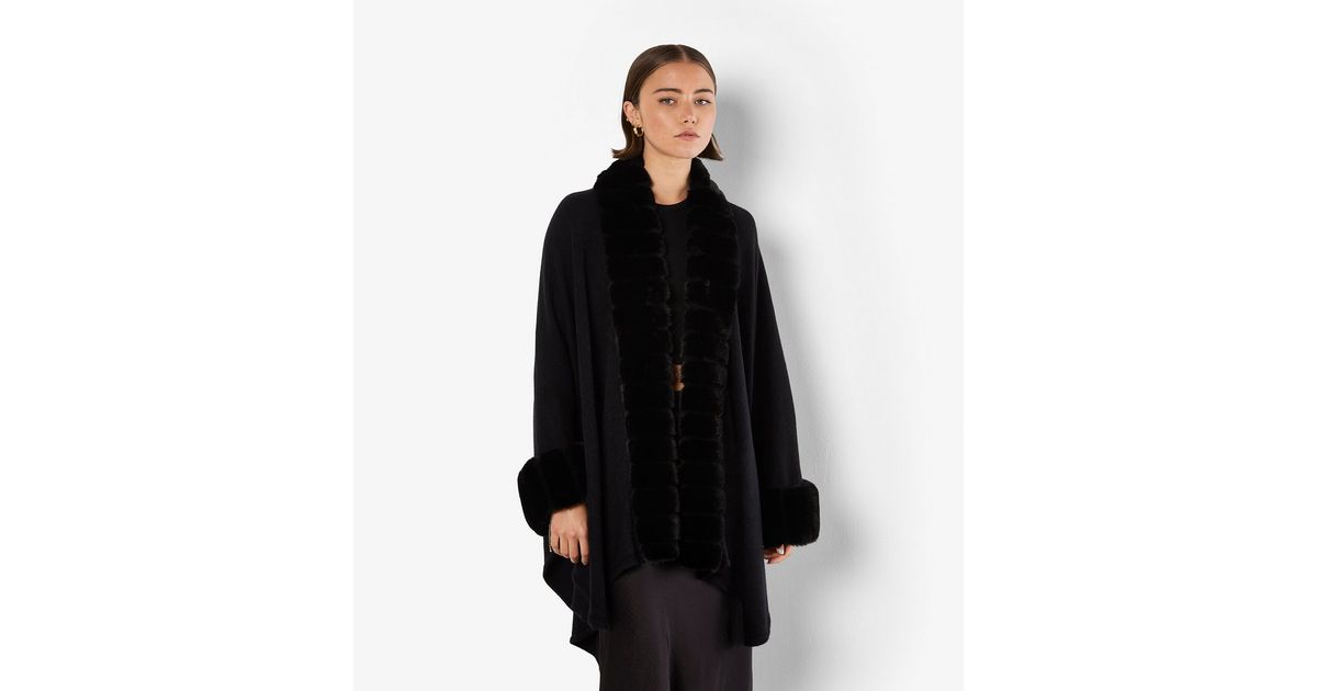 Apricot Black Faux Fur Trimmed Cape | New Look