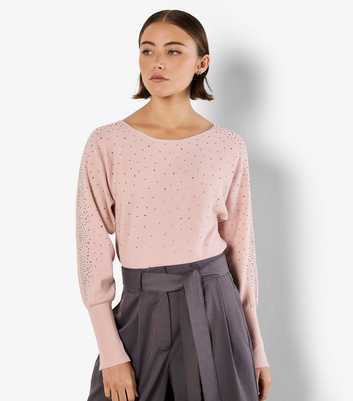 Apricot Pink Diamante Embellished Batwing Jumper