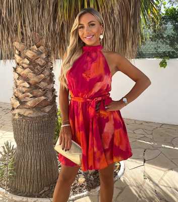 AX Paris Red Tie-Dye Halter Neck Mini Dress
