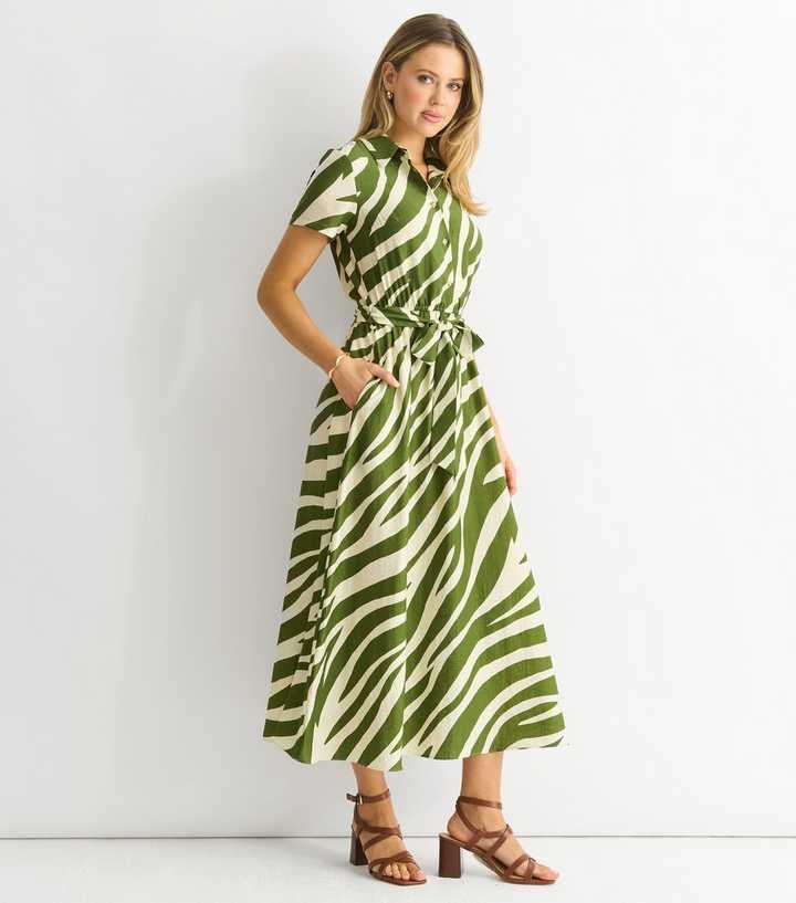 Gini London Green Zebra Print Shirt Dress