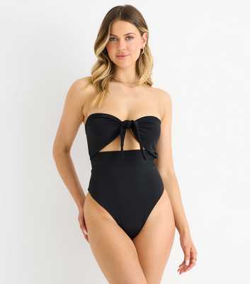 Gini London Black Front Tie Bandeau Swimsuit