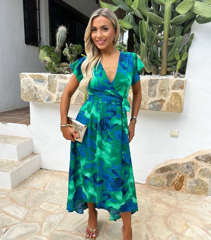 AX Paris Green Abstract Print Midi Wrap Dress