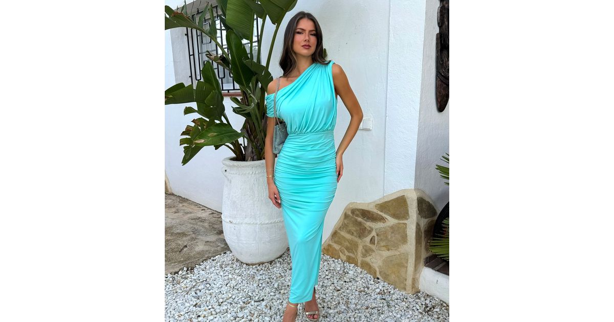 AX Paris Turquoise Ruched One Shoulder Dress | New Look