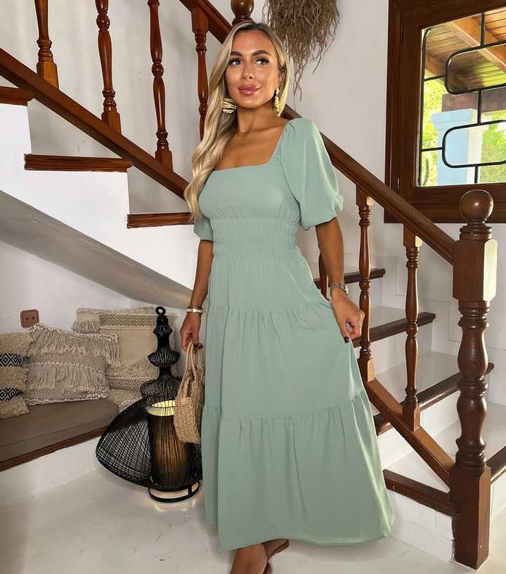 AX Paris Green Smocked Tiered Midi Dress | New Look AX Paris Green Smocked Tiered Midi Dress | New Look