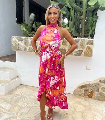 AX Paris Pink Floral Print Ruffled Maxi Dress