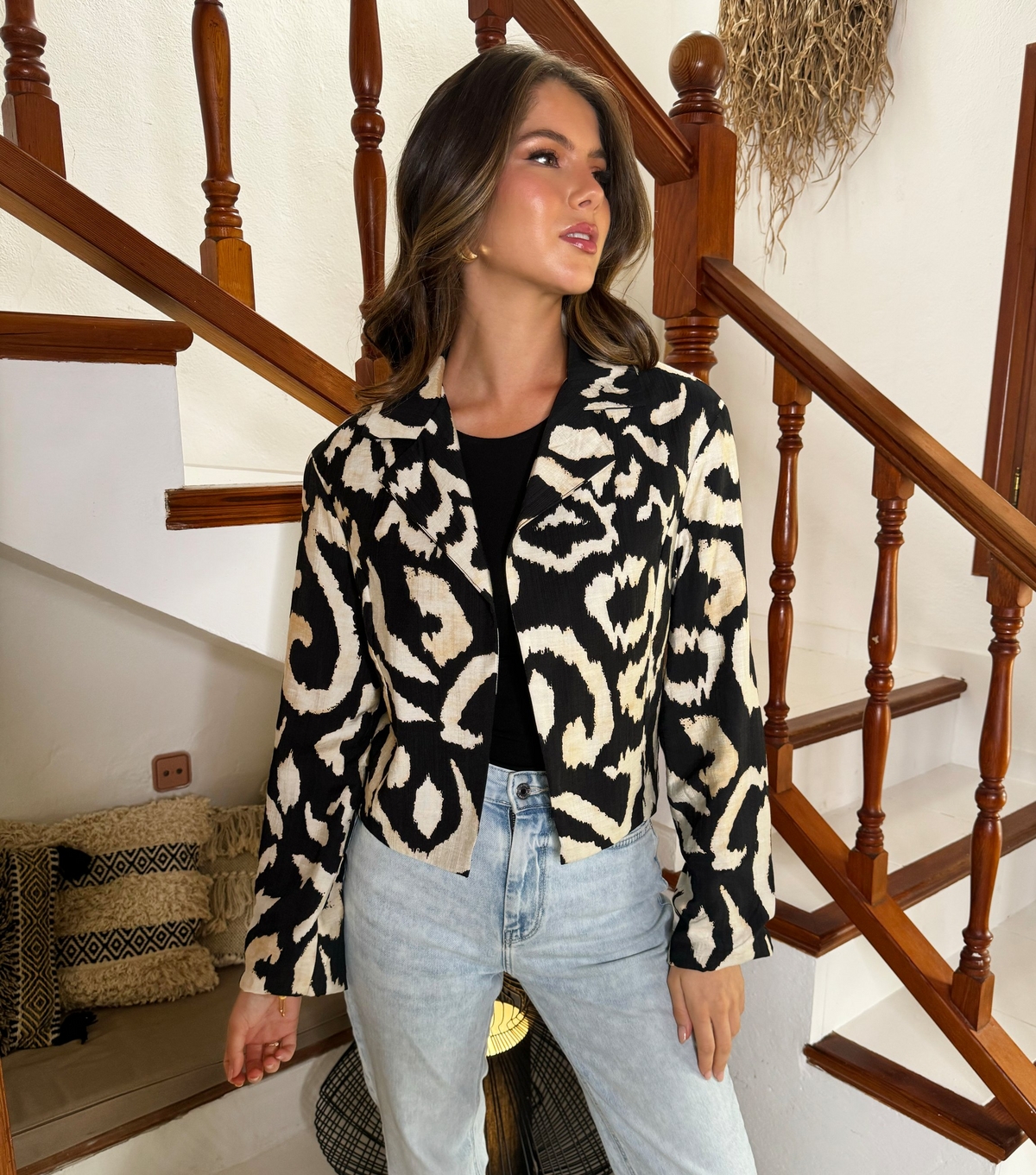 Women's Black Animal Print Crop Blazer AX Paris New Look