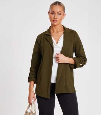 QUIZ Olive Ruched Sleeve Blazer 