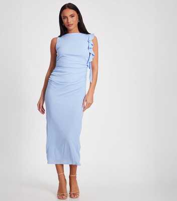 QUIZ Light Blue Ruffle Trim Midi Dress