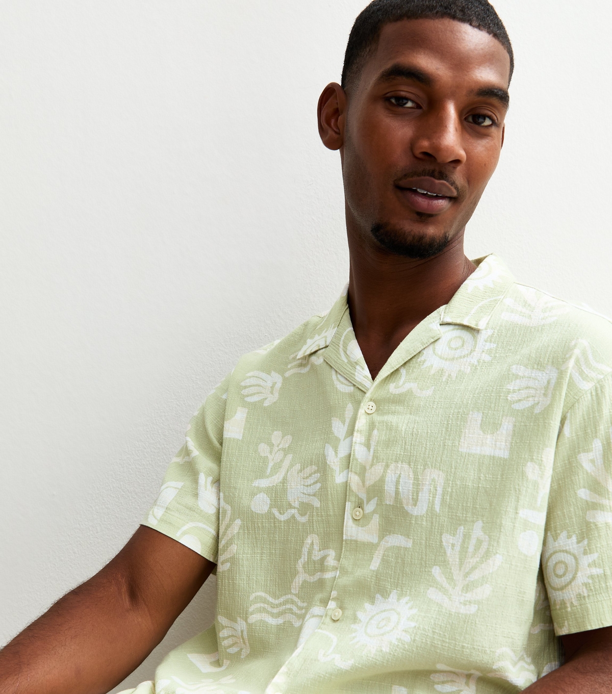 Men's Green Crinkled Texture Floral Print Shirt Jack & Jones New Look
