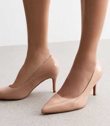 Wide Fit Pink Faux Patent Court Shoes