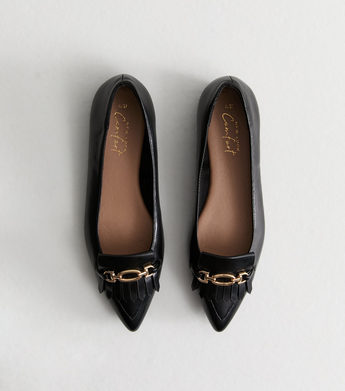 Women's Black Faux Leather Chain Detail Ballet Flats Vegan New Look