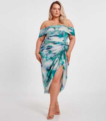 QUIZ Curves Multicoloured Abstract Print Ruched Bardot Dress