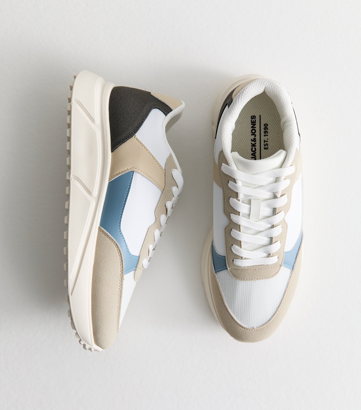 Men's White Faux Leather Contrast Trim Trainers Jack & Jones New Look