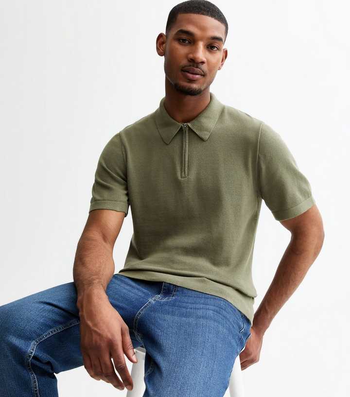 Jack & Jones Dark Khaki Spring Knit Short Sleeve Polo Shirt | New Look