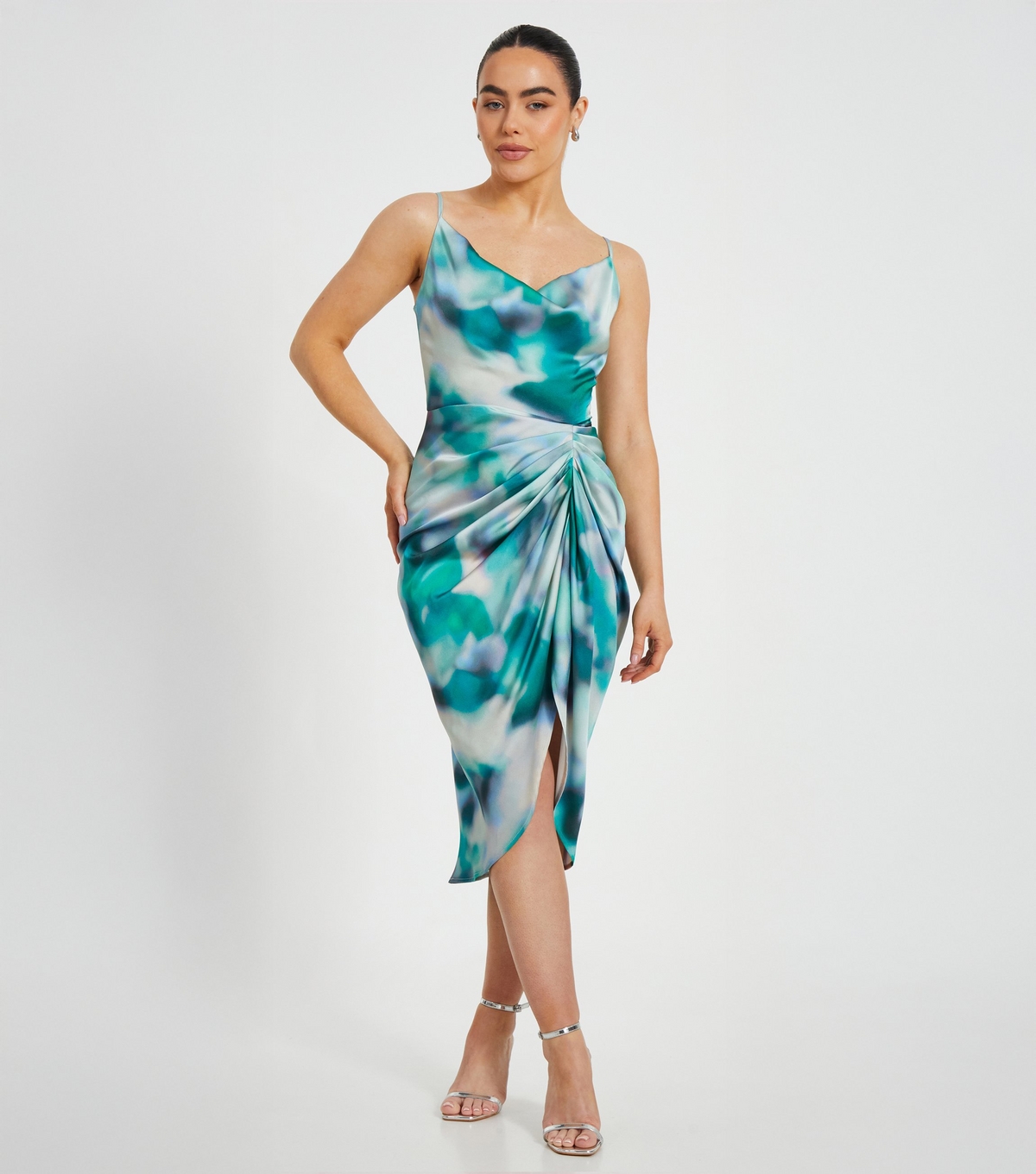 Women's Petite Multicoloured Ruched Midi Dress Quiz New Look