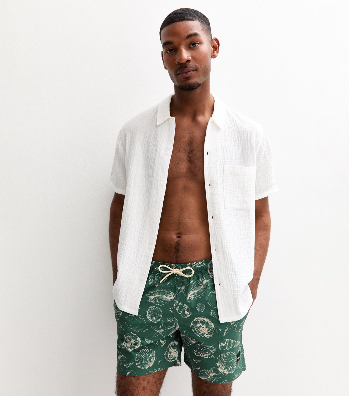 Men's Green Shell Print Swim Shorts Jack & Jones New Look