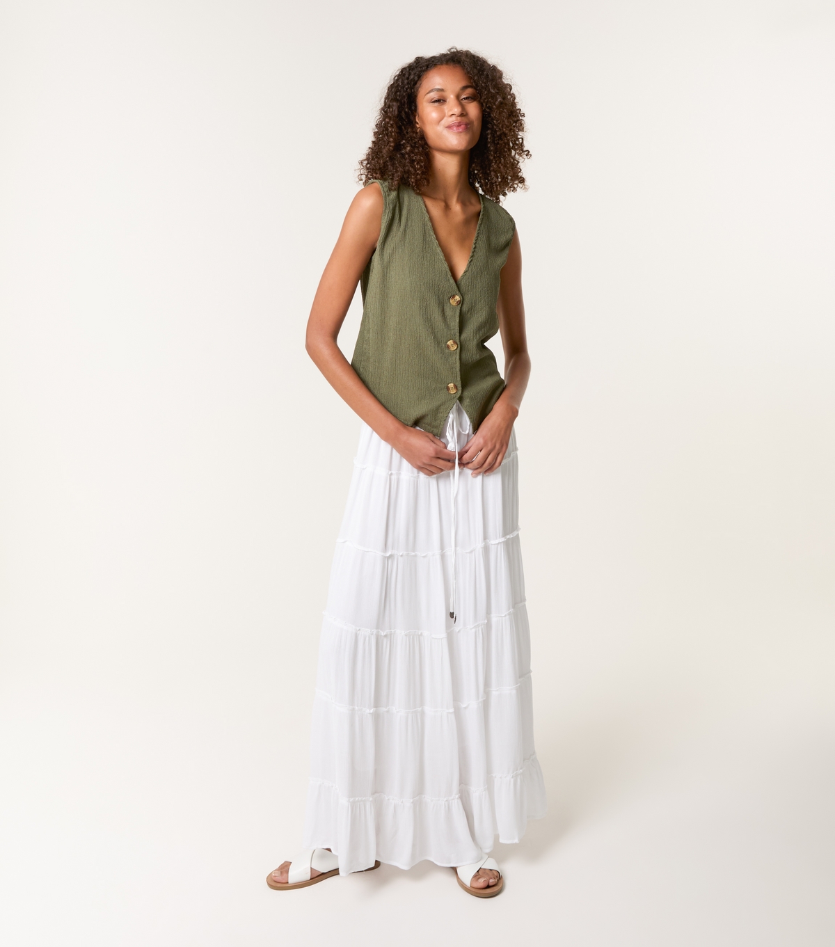 Women's White Tiered Maxi Skirt Blue Vanilla New Look