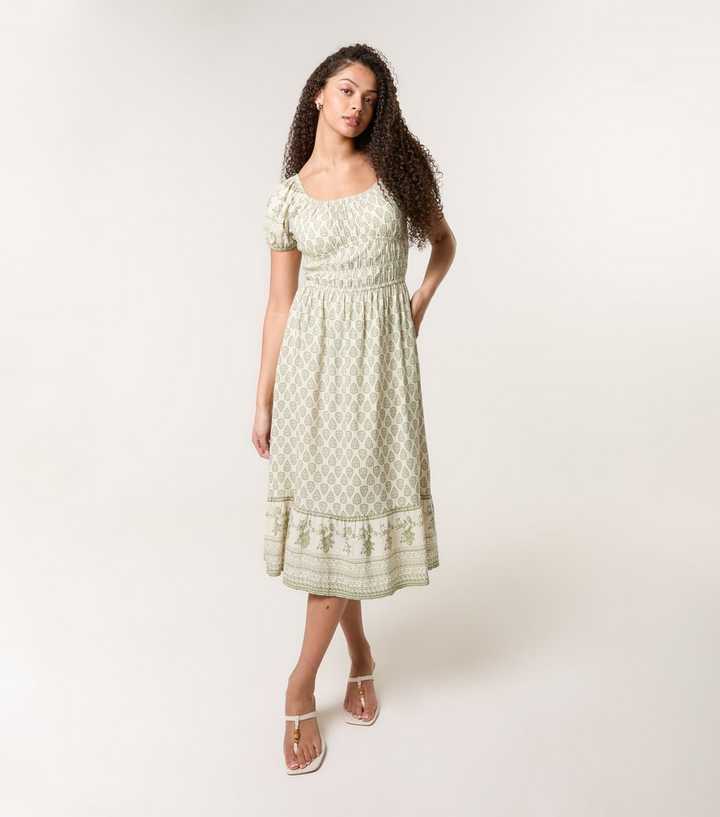 Blue Vanilla Green Border Print Dress