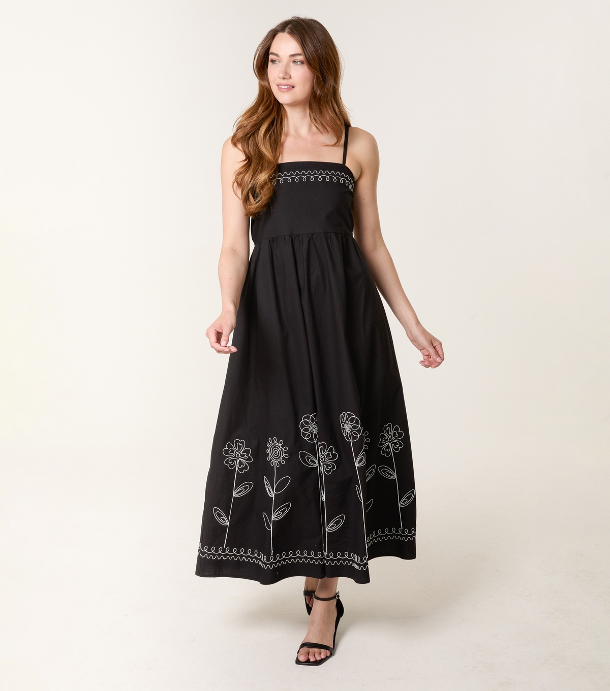 Women's Black Floral Embroidered Midi Dress Blue Vanilla New Look