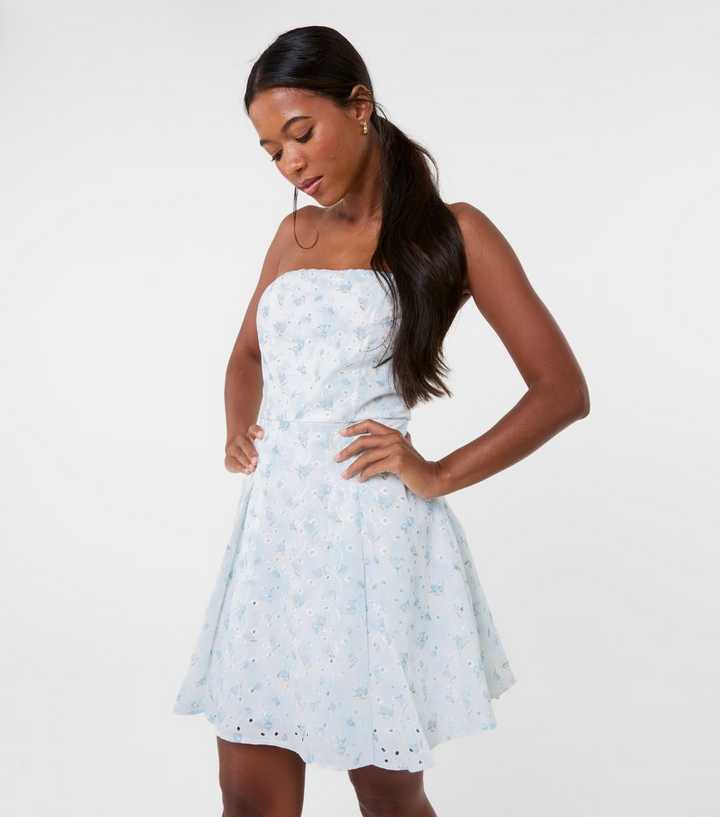 Pink Vanilla Blue Floral Strapless Mini Dress | New Look