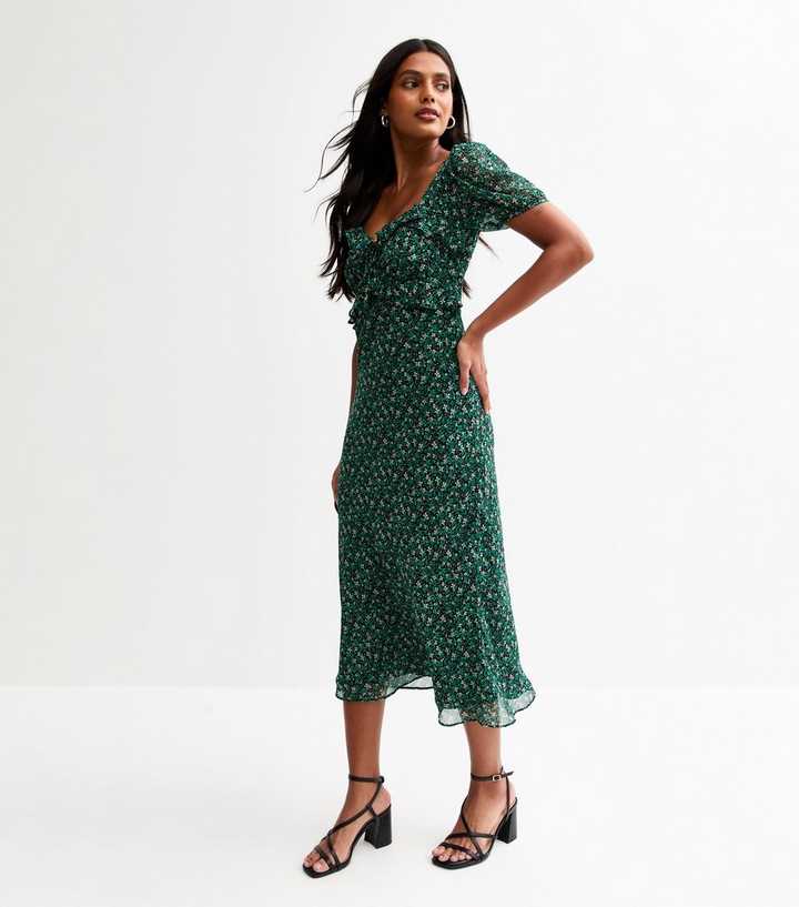 slim fit dress slacks French green floral dress for women summer 2024 new super fairy style – Lee  Nhi Boutique main image 0