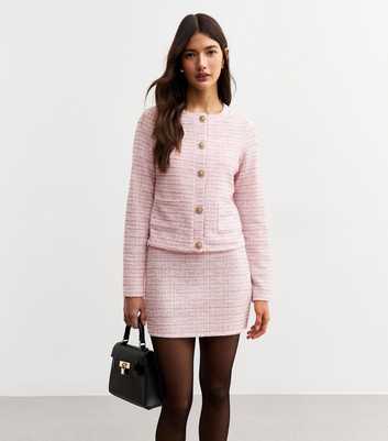 Pink Metallic Boucle Crew Neck Cardigan