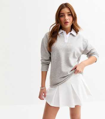 Girls Marl Grey Relaxed Polo Shirt