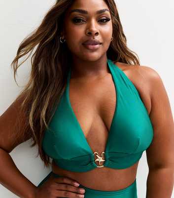 Curves Green Starfish Charm Halterneck Bikini Top