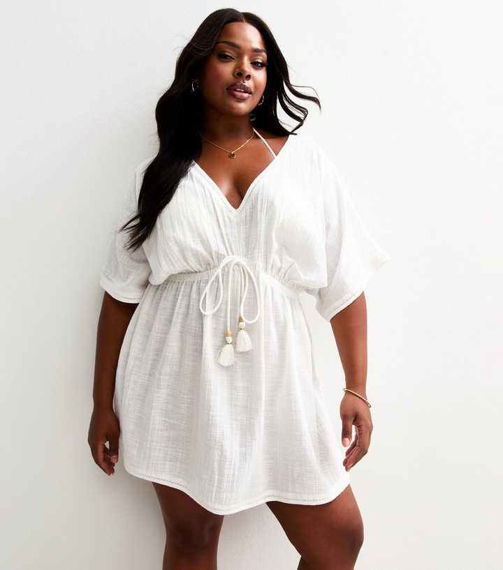 White Comfort Embroidered Back Beach Kaftan | New Look