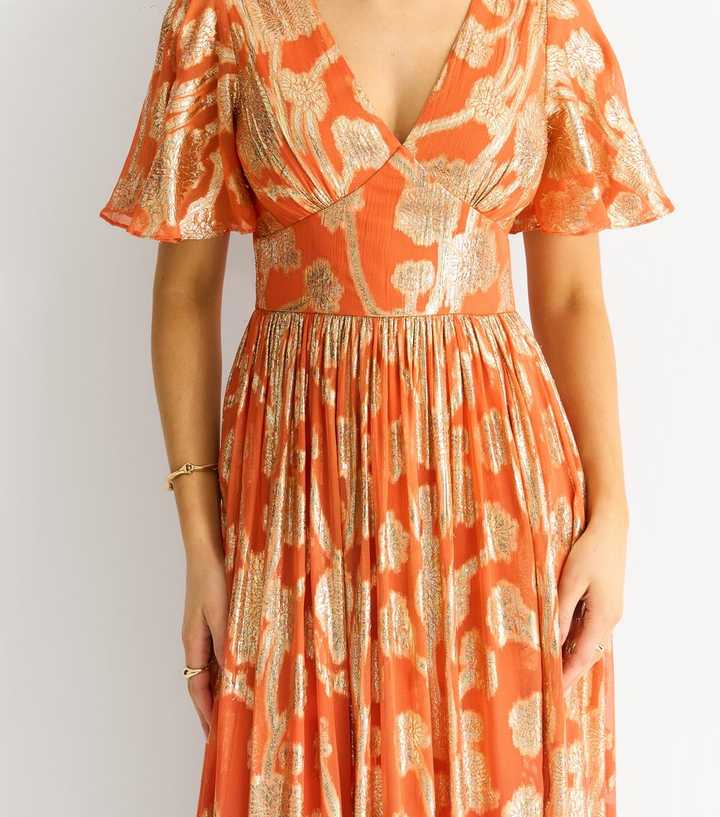 Gini London Orange Metallic Floral Maxi Dress | New Look Gini London Orange Metallic Floral Maxi Dress | New Look