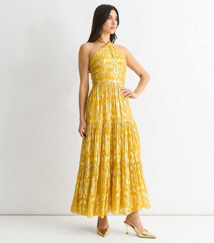 Maxi Dress Yellow Jacquard Dress Gini London Yellow Animal